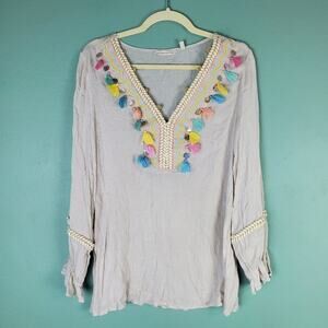 Soft Surroundings Women's Natural Crinkle Gauze Clementine Tunic Top Size Medium